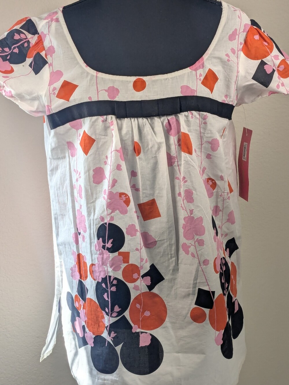 Sunny Leigh 100% Cotton Floral Geometric Print Blouse Top Medium NWT Puff Sleeve